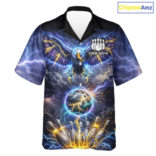 Custom Blue Lightning Thunder Eagle bowling team button up shirts, Bowling jersey gift for bowlers NQS11537
