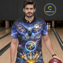 Load image into Gallery viewer, Custom Blue Lightning Thunder Eagle Bowling team shirts For Men, cool Bowling jersey gift for bowlers NQS11537