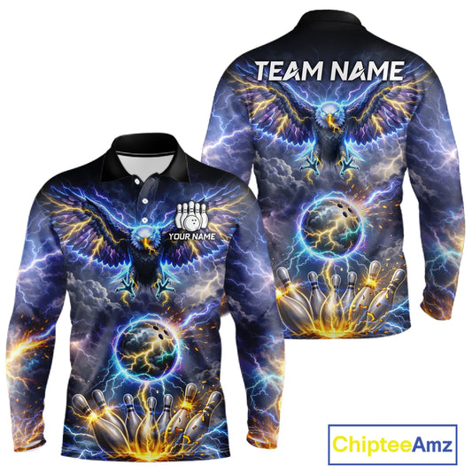 Custom Blue Lightning Thunder Eagle Bowling team shirts For Men, cool Bowling jersey gift for bowlers NQS11537