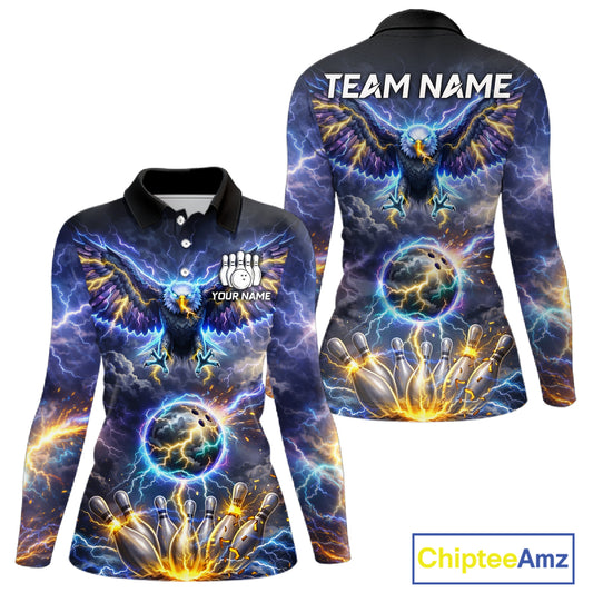 Custom Blue Lightning Thunder Eagle Bowling team shirts For Women, Bowling jersey gift for bowlers NQS11537