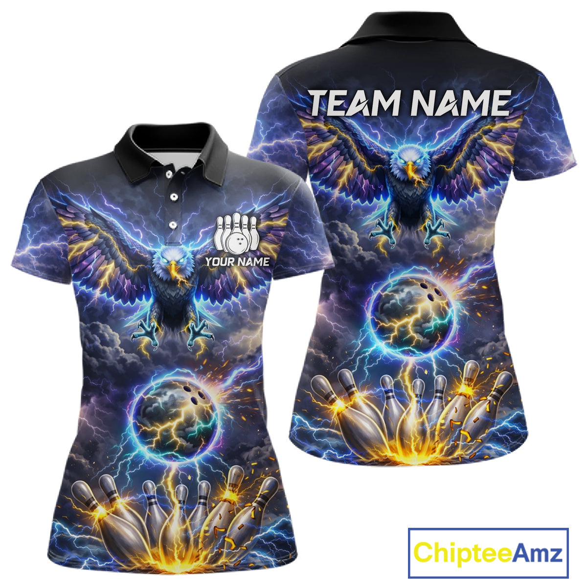 Custom Blue Lightning Thunder Eagle Bowling team shirts For Women, Bowling jersey gift for bowlers NQS11537