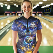 Load image into Gallery viewer, Custom Blue Lightning Thunder Eagle Bowling team shirts For Women, Bowling jersey gift for bowlers NQS11537