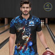 Load image into Gallery viewer, Blue Flame American Flag Eagle bowling shirts for Men Custom Bowling Team Jersey, gift for Bowler NQS9606