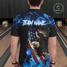 Load image into Gallery viewer, Blue Flame American Flag Eagle bowling shirts for Men Custom Bowling Team Jersey, gift for Bowler NQS9606