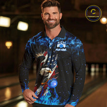 Load image into Gallery viewer, Blue Flame American Flag Eagle bowling shirts for Men Custom Bowling Team Jersey, gift for Bowler NQS9606