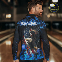 Load image into Gallery viewer, Blue Flame American Flag Eagle bowling shirts for Men Custom Bowling Team Jersey, gift for Bowler NQS9606