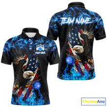 Load image into Gallery viewer, Blue Flame American Flag Eagle bowling shirts for Men Custom Bowling Team Jersey, gift for Bowler NQS9606
