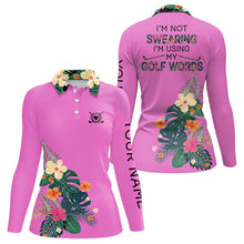 Load image into Gallery viewer, Pink tropical leaf Funny Women golf polo shirts custom name I am not swearing I&#39;m using my golf words NQS9753