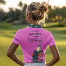Load image into Gallery viewer, Pink tropical leaf Funny Women golf polo shirts custom name I am not swearing I&#39;m using my golf words NQS9753