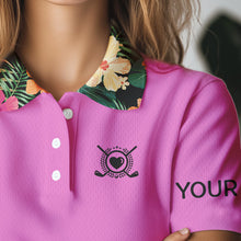 Load image into Gallery viewer, Pink tropical leaf Funny Women golf polo shirts custom name I am not swearing I&#39;m using my golf words NQS9753