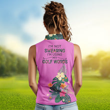 Load image into Gallery viewer, Pink tropical leaf Womens sleeveless polo shirt custom name I am not swearing I&#39;m using my golf words NQS9753