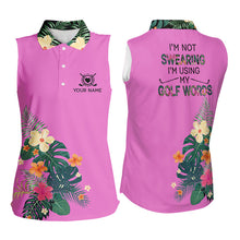 Load image into Gallery viewer, Pink tropical leaf Womens sleeveless polo shirt custom name I am not swearing I&#39;m using my golf words NQS9753