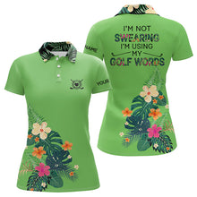 Load image into Gallery viewer, Green tropical leaf Funny Women golf polo shirts custom name I am not swearing I&#39;m using my golf words NQS9754