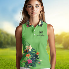 Load image into Gallery viewer, Green tropical leaf Womens sleeveless polo shirt custom name I am not swearing I&#39;m using my golf words NQS9754