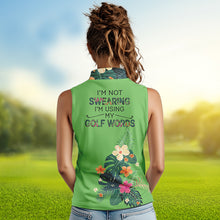 Load image into Gallery viewer, Green tropical leaf Womens sleeveless polo shirt custom name I am not swearing I&#39;m using my golf words NQS9754
