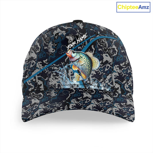 Custom Crappie Fishing Camo Baseball Angler Hat Cap, Personalized Crappie Fishing Team Hat with Names NQS9757