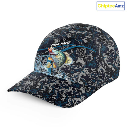 Custom Crappie Fishing Camo Baseball Angler Hat Cap, Personalized Crappie Fishing Team Hat with Names NQS9757