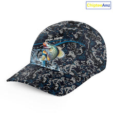 Load image into Gallery viewer, Custom Crappie Fishing Camo Baseball Angler Hat Cap, Personalized Crappie Fishing Team Hat with Names NQS9757