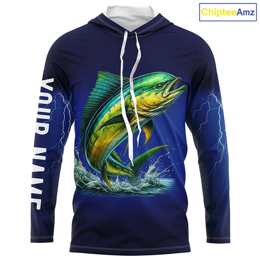 Mahi Mahi Fishing blue lightning 3D All Over printed shirts Customized Name Dorado Fishing apparel NQS314