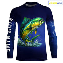 Load image into Gallery viewer, Mahi Mahi Fishing blue lightning 3D All Over printed shirts Customized Name Dorado Fishing apparel NQS314