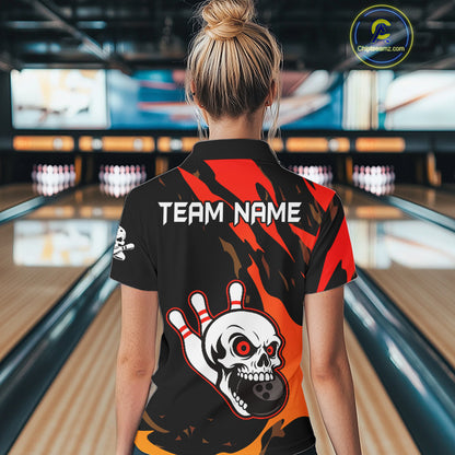 Black and Red Skull Bowling Shirts for Women Custom Team bowling jersey, gift for bowlers NQS10014