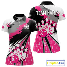 Load image into Gallery viewer, Women bowling shirts Custom pink ribbons pattern Bowling Team Jersey, Breast cancer shirt for Bowler NQS10515