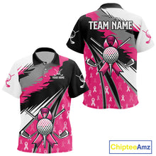 Load image into Gallery viewer, Kid golf polo shirt Custom pink ribbon pattern Kid golf clothes, Breast cancer shirt for golfer NQS10516