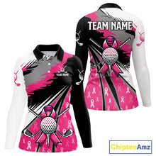 Load image into Gallery viewer, Women golf polo shirt Custom pink ribbon pattern ladies golf clothes, Breast cancer shirt for golfer NQS10516