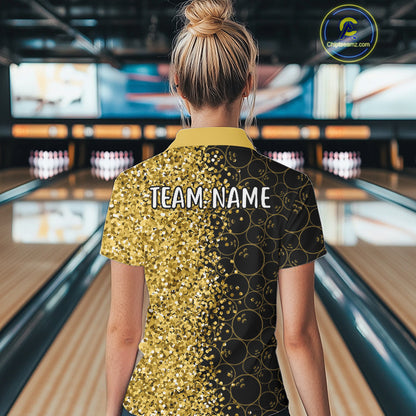 Black Camo and Gold glitter Bowling Shirts For Women Custom bowling jersey gift for bowlers NQS10938