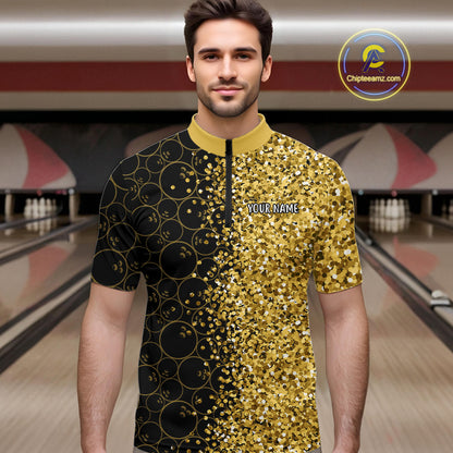 Black Camo and Gold glitter Bowling Shirts For Men Custom bowling jersey gift for bowlers NQS10938