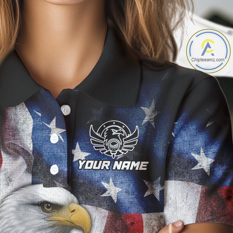 Vintage American Flag Eagle Golf Polo Shirts For Women custom patriotic golf shirts, best golf gifts NQS10946