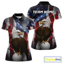 Load image into Gallery viewer, Vintage American Flag Eagle Golf Polo Shirts For Women custom patriotic golf shirts, best golf gifts NQS10946