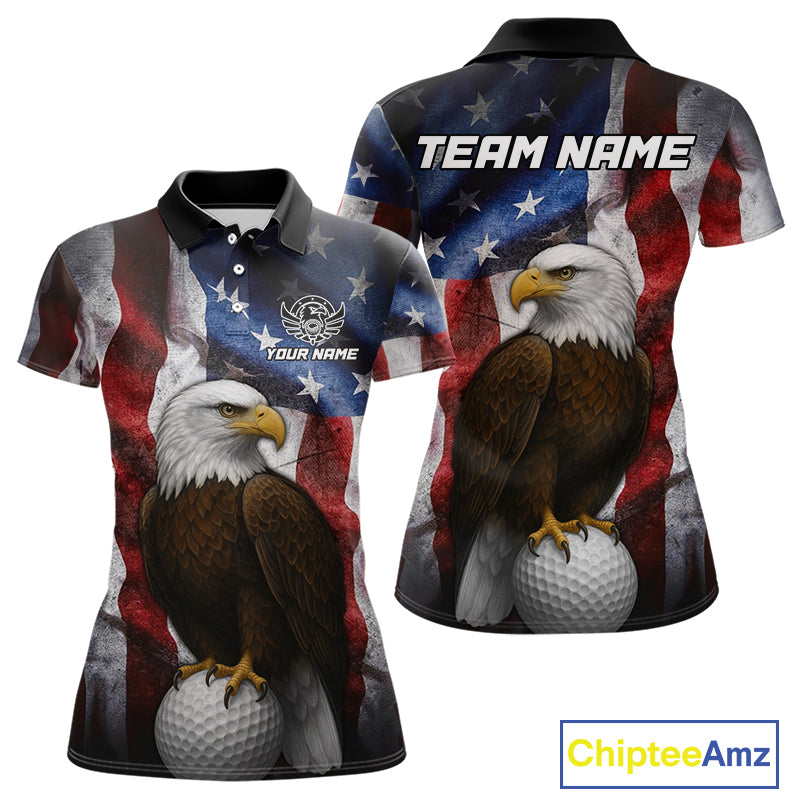 Vintage American Flag Eagle Golf Polo Shirts For Women custom patriotic golf shirts, best golf gifts NQS10946