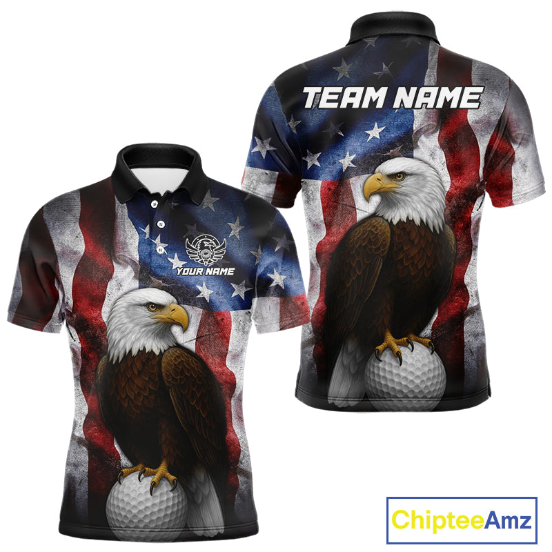 Vintage American Flag Eagle Golf Polo Shirts For Men custom patriotic golf shirts, best golf gifts NQS10946