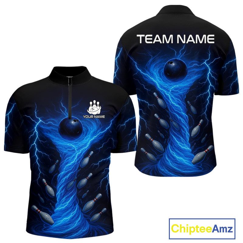 Blue Lightning Thunder tornado Bowling Shirts for Men Custom Team bowling jerseys NQS11129