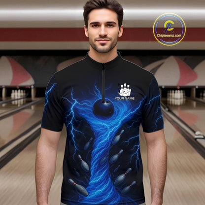 Blue Lightning Thunder tornado Bowling Shirts for Men Custom Team bowling jerseys NQS11129