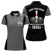Load image into Gallery viewer, Funny Bowling shirts for Women Custom vintage grey and black Does this shirt make my balls look big NQS9267