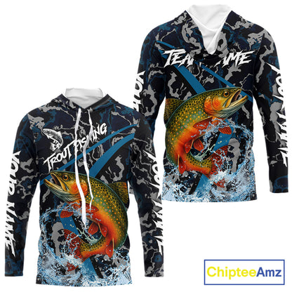 Custom Brook Trout Fishing Camo Long Sleeve Fishing Shirts, Personalized Trout Fishing Team Jerseys NQS11331
