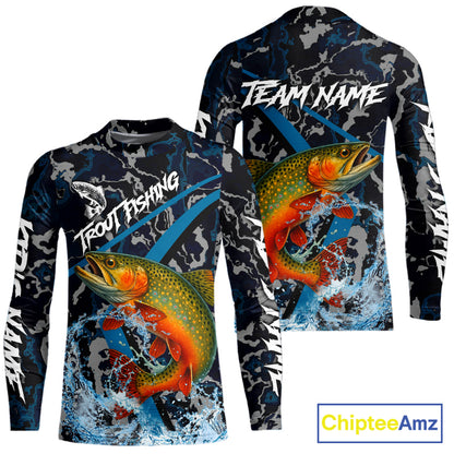 Custom Brook Trout Fishing Camo Long Sleeve Fishing Shirts, Personalized Trout Fishing Team Jerseys NQS11331