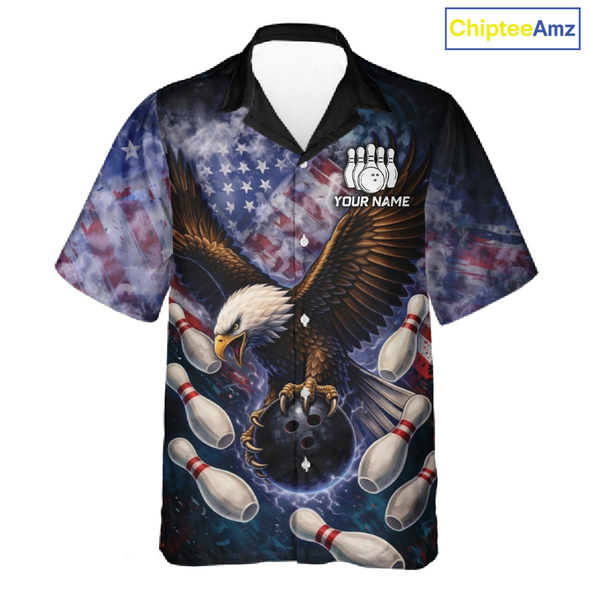 Smoke American Flag Eagle Bowling Hawaiian shirt Custom patriotic Eagle bowling uniforms Team Jersey NQS11540