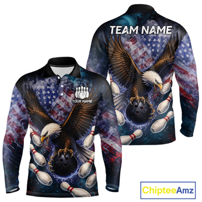 Smoke American Flag Eagle Bowling shirts For Men Custom patriotic Eagle bowling uniforms Team Jerseys NQS11540