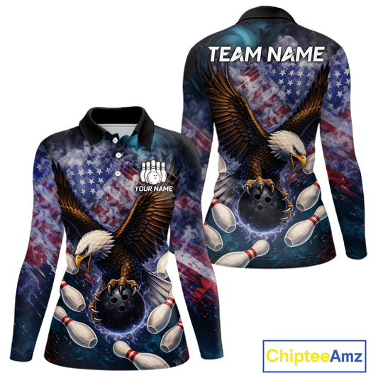 Smoke American Flag Eagle Bowling shirt For Women Custom patriotic Eagle bowling uniforms Team Jersey NQS11540