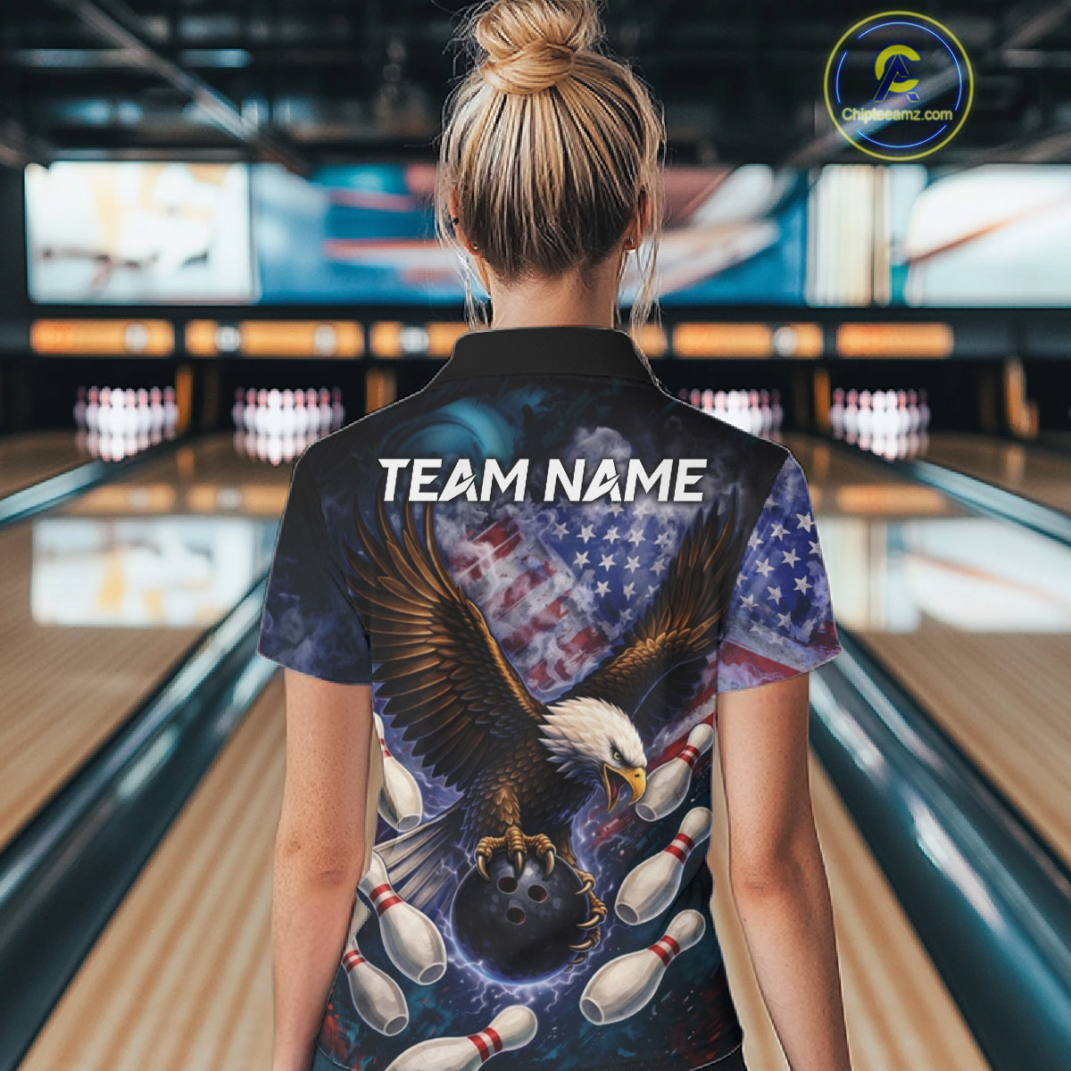 Smoke American Flag Eagle Bowling shirt For Women Custom patriotic Eagle bowling uniforms Team Jersey NQS11540