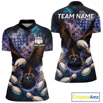 Smoke American Flag Eagle Bowling shirt For Women Custom patriotic Eagle bowling uniforms Team Jersey NQS11540