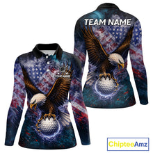 Load image into Gallery viewer, Smoke American Flag Eagle Women golf polo shirt Custom patriotic golf outfit ladies, unique golf gift NQS11541