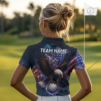 Smoke American Flag Eagle Women golf polo shirt Custom patriotic golf outfit ladies, unique golf gift NQS11541