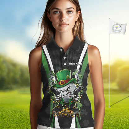 Funny St Patrick cowboy golf ball gunner Womens sleeveless golf polo shirt Custom ladies golf outfit NQS11542