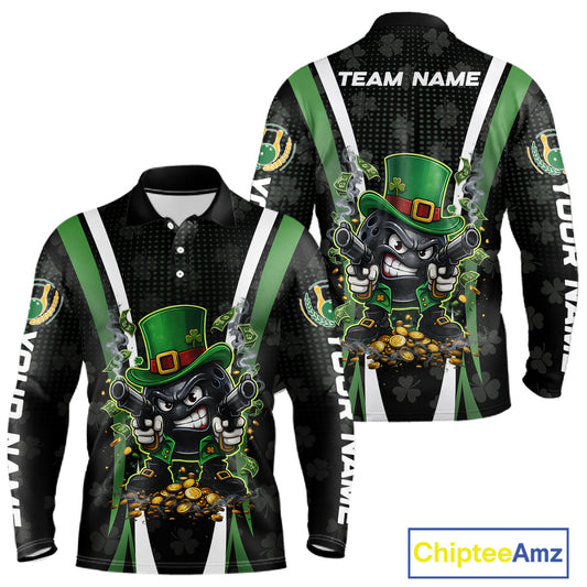 Funny St Patrick cowboy gunner Bowling Polo, 1/4 zip shirts For Men Custom Team Bowling Jerseys NQS11543