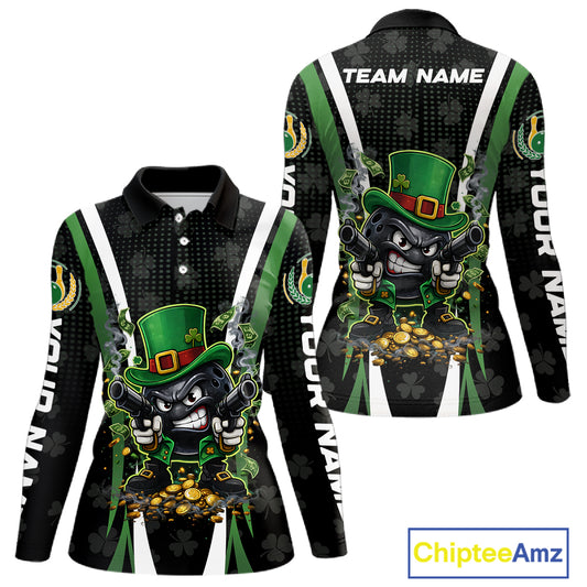 Funny St Patrick cowboy gunner Bowling Polo, 1/4 zip shirts For Women Custom Team Bowling Jerseys NQS11543