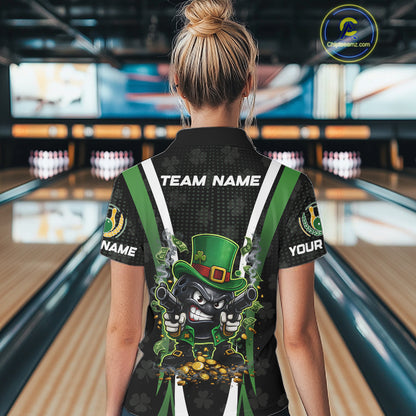Funny St Patrick cowboy gunner Bowling Polo, 1/4 zip shirts For Women Custom Team Bowling Jerseys NQS11543